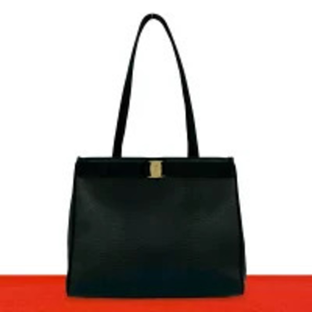 Salvatore Ferragamo Vara Ribbon Leather Tote Bag Black